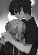 Kazuto comforting a distressed Alice.