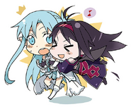 A chibi illustration of Yuuki and Asuna on the back of volume 7.