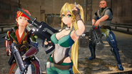 Klein, Leafa and Agil baiting hostile players during the cut-scene for Good Ending in Fatal Bullet