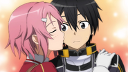 Lisbeth kisses Kirito on his cheek