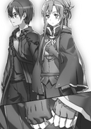 Asuna enveloping Kirito's little finger with her own outside the boss room of the sixth floor's Labyrinth.