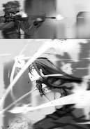 Kirito deflecting bullets from Uemaru.