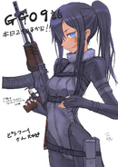 An illustration of Pitohui by Akimoto Kouzi, firearms designer for the anime, for AGGO episode 9.