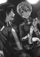 Kirito and Eugeo outfitting themselves in fresh clothing.