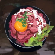 Illustration of LLENN, blending in with some roast beef, by Kuroboshi Kouhaku for Karen's 2018 birthday commemoration.