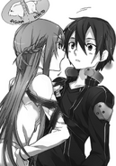 Asuna demanding half of Kirito's Ragout Rabbit.