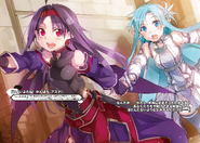 Asuna being dragged by Yuuki to meet with the Sleeping Knights.