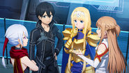 Alice, Asuna, Kirito and Layla strategizing how to locate Epsilon's operatives during the tournament VS