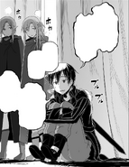 Kirito being dejected about being the only one not allowed into the Dark Elf bath - Progressive manga c28