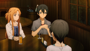 Kazuto explaining the concepts of Fluclight and Soul Translator to Asuna and Shino - S3E01