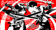 An illustration of Kuro fighting against Kirito by Nekobyou Neko for Dengeki Bunko Magazine's final issue announcement