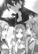 Asuna, Leafa, and Sinon trying to determine the reasons behind Kazuto's abduction.