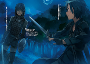 Morte preparing to duel against Kirito.