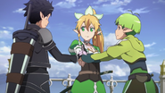 Kirito, Leafa und Recon vor dem Kampf im Weltenbaum.