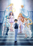 Kirito with Alice, Asuna, Eugeo, Leafa, Sinon, and Yuuki on the visual for the Ex-Chronicle event in Kyoto from January 31, 2020 till February 3, 2020.