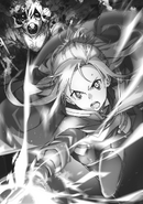 Asuna discharging a Sword Skill at the Resentful Wraith.