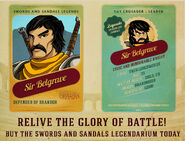 Sir Belgrave's card from the Swords and Sandals Legends trading card series.