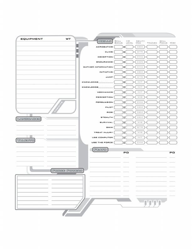 Character Sheet | Star Wars Saga Edition RPG Omnibus | Fandom