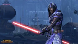 Een Sith Inquisitor met een dual .
