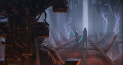 Revan and Malak confronting the Emperor