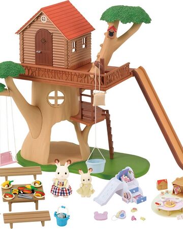 sylvanian treehouse and log cabin