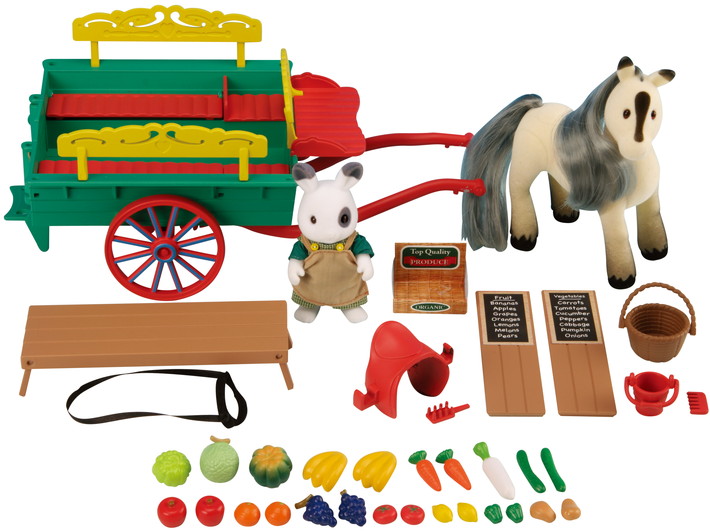 Calico Critters Sylvanian Families Vintage Farmers Cart Reins Green Pony & Trap 