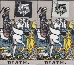 Whereas in the tarot card of death, the white rose symbolizes purity, reverence and humility, a black rose may mean the opposite.