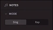 Pitch mode panel showing "Sing" and "Rap" modes, as it appeared in the video