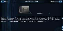 SFTOS Security Code Screen