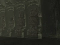 The 16th colossus' idol in the E3 Demo, using the model of the 1st colossus' statue.