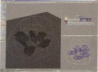 For effects that are difficult to build with tools alone, polygons are generated and applied in LightWave. The screen is a representation of the smoke curling up from the ground.