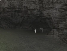 Wander and Agro inside of the small cave.