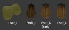 Early fruits. 'Fruit_I' is a cluster of 'Fruit_E's, while 'J', 'K' and 'L' are placeholders with the same model as 'Fruit_A'.
