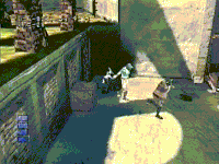 A regular Soldier dragging Yorda while a fat Soldier attacks Ico.