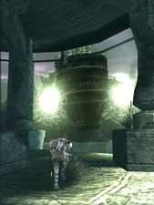 The 12th colossus charging up its projectile attack.
