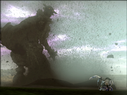 Gaius attacking Wander, kicking up a huge cloud of earth.