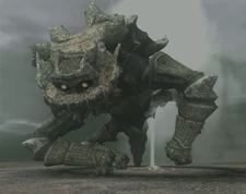 The 9th colossus being held aloft by an active geyser.