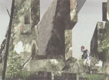 Wander, in blue garments, on top of Spider's head.