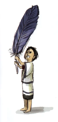 A sketch of the Boy holding a feather.