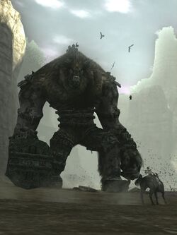 Wander Climbing Up The First Colossus Sword - Shadow Of The Colossus  Wallpaper