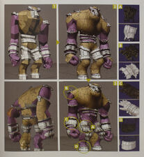 The 1st colossus' development transition from a rough state to a finished design. Crude model (1) > Early model (2) > Finished model (3).