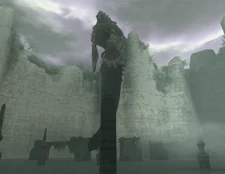The 5th colossus after it has lost sight of Wander, resting its wings.