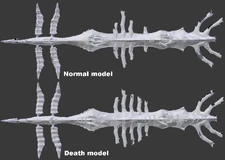 Top view comparison of the in-game normal model and the death model.