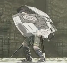 Wander looking like a clam as the result of the Clam Shell Glitch.