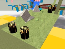 Rotating pyramid-shaped objects.