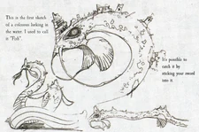 First sketch for an early design of a colossus that lurks in the water.