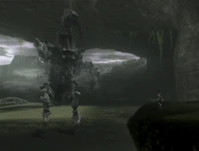 The 4th colossus rearing up after not being able to reach Wander.