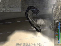 The Worm code discovered by Wisi being used as a test on the 10th colossus' model. The tail will always follow the player while the head stays fixed on the ground (in this case Wisi is flying around with Wander).