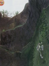 Early screenshot of Wander climbing the grass on the wall.