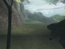 Path atop the lake with a fruit tree at the end.